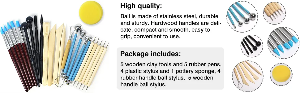 RUBFAC Clay Tools  24pcs Polymer Clay Tools  Modeling Clay Sculpting Tools Set Pottery Tools with Air Dry Clay Tools Ball Stylus Dotting Tools Rock Painting Kit for Sculpture Pottery - product information 29