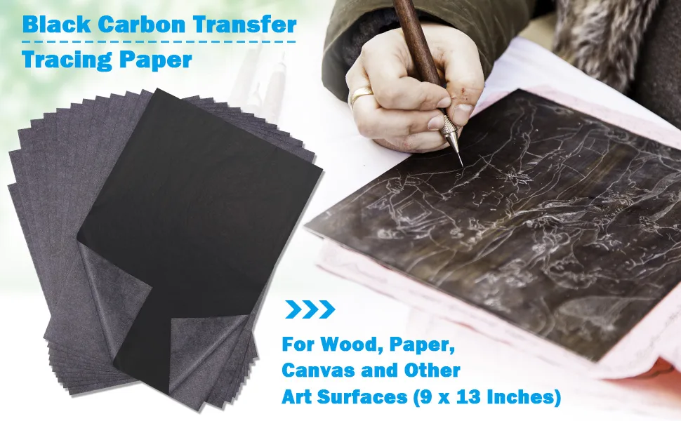 Selizo 100 Sheets Black Carbon Transfer Tracing Paper for Wood  Paper  Canvas and Other Art Surfaces (9 x 13 Inches) - Carbon Transfer Paper