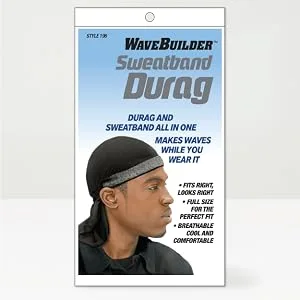WaveBuilder Premium Hair Wave Sweatband Durag  Black - Sweatband Durag