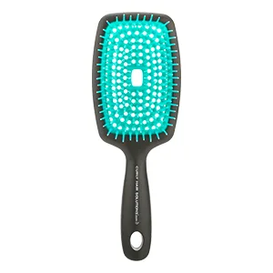 Curl Keeper The Original FLEXY BRUSH (Turquoise) For Detangling and Curl Clumping - Curl Keepers Turquoise Flexy Brush from the front view, centered with white background.