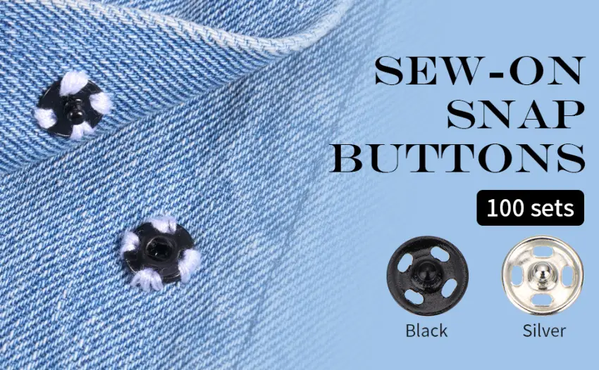 Sumind 100 Sets Sew-on Snap Buttons Metal Snap Fastener Buttons Press Button for Sewing Clothing  Black and Silvery  10 mm - product information 1