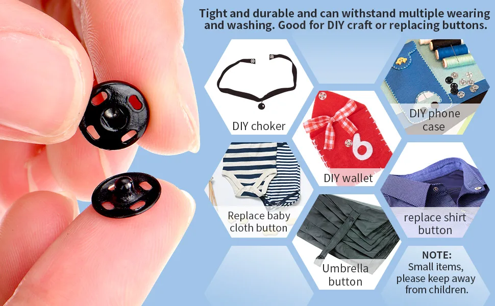 Sumind 100 Sets Sew-on Snap Buttons Metal Snap Fastener Buttons Press Button for Sewing Clothing  Black and Silvery  10 mm - product information 5