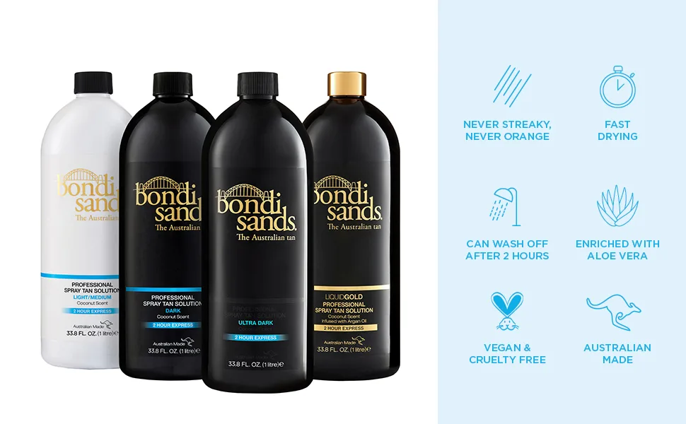 Bondi Sands Professional Self Tan Solution | Fast-Drying Salon Quality Formula with Aloe Vera  Vegan + Cruelty Free  Coconut Scent | 33.8 Oz/ 1 Liter Liquid Gold - Bondi Sands Professional