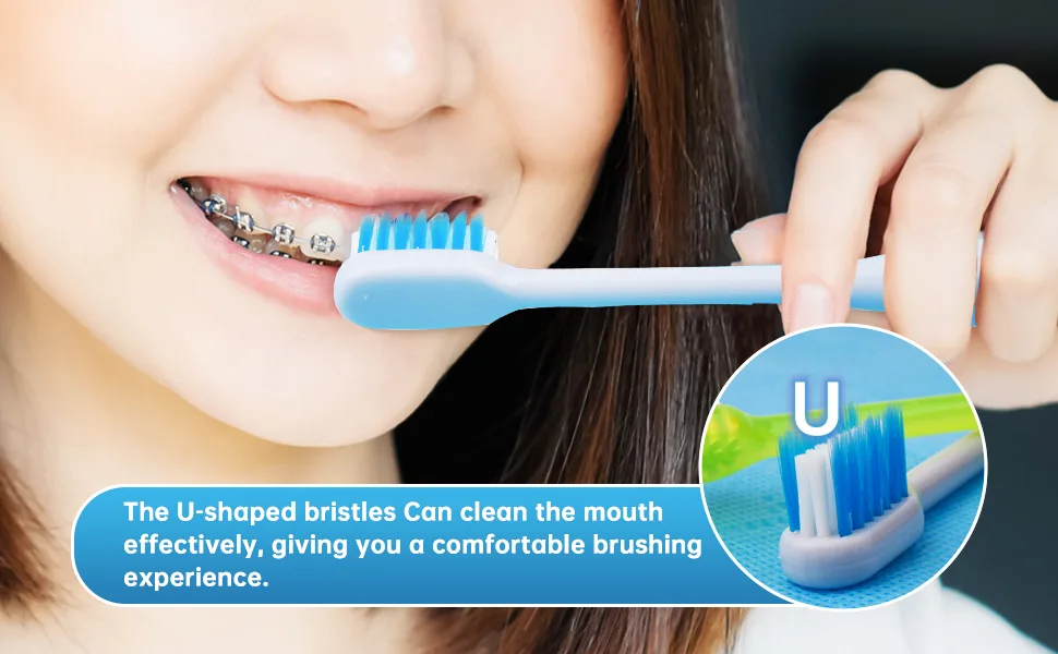 Y-Kelin 4 Pcs U-Shaped Orthodontic Toothbrush Soft Bristle with 4 Toothbrush Head Cover for Orthodontic People Effective Cleaning Teeth - U-Shaped Orthodontic Toothbrush