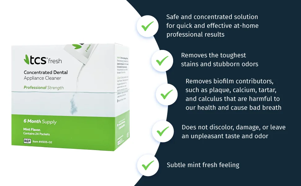 TCS Fresh Dental Appliance Cleaner Set - Professional Strength Concentrated Retainer Cleaner Solution with Soft Bristle Dental Brush (6 Month Supply) - tcs fresh