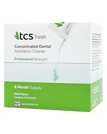 TCS Fresh Dental Appliance Cleaner Set - Professional Strength Concentrated Retainer Cleaner Solution with Soft Bristle Dental Brush (6 Month Supply) - tcs fresh