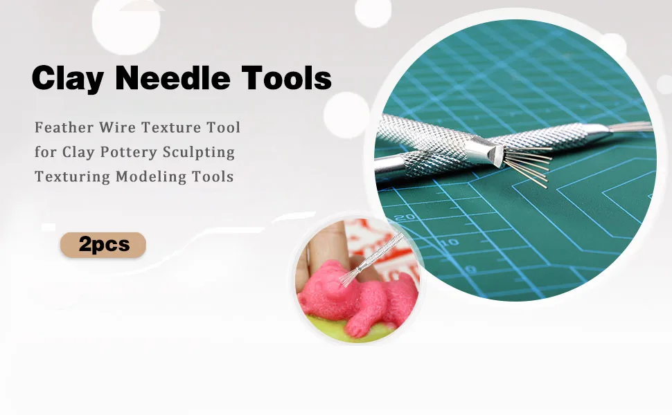 Pengxiaomei 2pcs Clay Needle Tools  Feather Wire Texture Tool for Clay Pottery Sculpting Texturing Modeling Tools 2 pcs pottery tools - product information 1