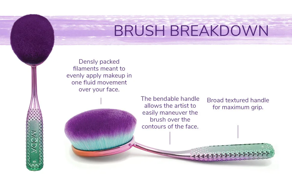 MODA Full Size Face Perfecting 4pc Oval Makeup Brush Set  Includes - Foundation  Contour  Detail Contour  and Concealer Brushes (Prismatic) - MODA Face Perfecting Makeup Brush Sets