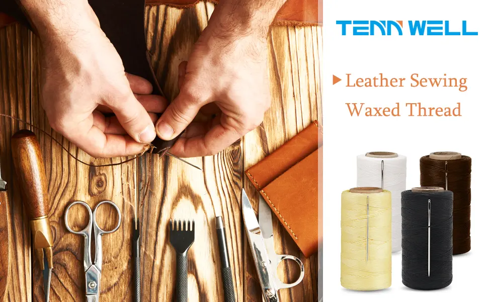 Tenn Well Waxed Thread  328 Yards 150D 1MM Leather Sewing Waxed Thread with Needles for Leather DIY Project(Black) - Waxed Thread for Leather Sewing