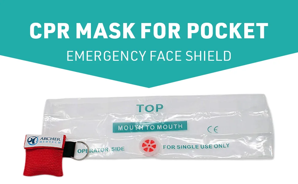 CPR Mask for Pocket or Key Chain  CPR Emergency Face Shield with One-Way Valve Breathing Barrier for First Aid or AED Training  Archer MedTech (25) - CPR Mask for Pocket or Key chain, CPR Emergency Face Shield