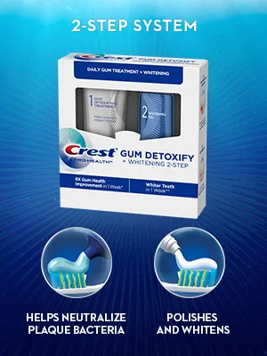 Crest Pro-Health Gum Detoxify + Whitening Two- Step Toothpaste  4.0 and 2.3 oz - 2-step system helps neutralize plaque bacteria, polishes and whitens.