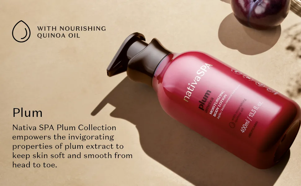 Nativa SPA by O Botic rio  Plum Moisturizing Body Lotion  Fragranced Moisturizer Enriched with Purified Quinoa Drops to Boost Hydration  13.5 Ounce - PLUM