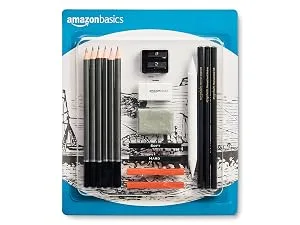 Amazon Basics Sketch and Drawing Art Pencil Kit  17 Piece Set  Charcoal  Black  White - Amazon Basics