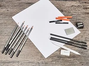 Amazon Basics Sketch and Drawing Art Pencil Kit  17 Piece Set  Charcoal  Black  White - Draw Like a Pro