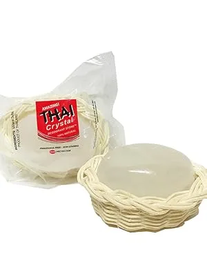 Thai Crystal Deodorant Stone in Decorative Basket  Unscented  3.5 Ounce - thai crystal deodorant stone cancer safe bamboo basket