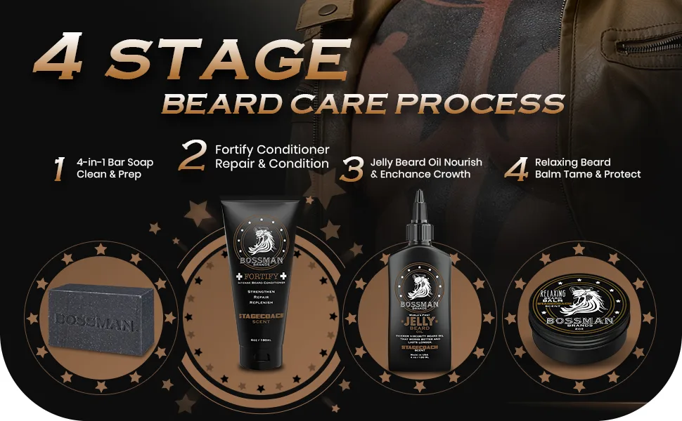 Bossman Fortify Intense Conditioner - Moisturize Replenish and Protect your beard - Thicker Formula - Natural Ingredients - Made in USA (Stagecoach Scent) - beard softener for men moisturizer care mustache shower dry skin grooming scented moustache