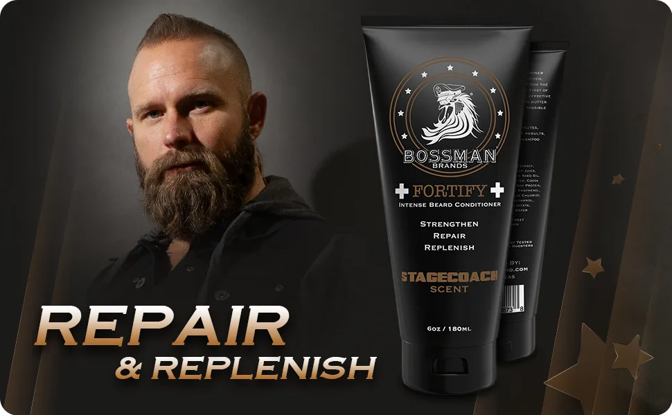 Bossman Fortify Intense Conditioner - Moisturize Replenish and Protect your beard - Thicker Formula - Natural Ingredients - Made in USA (Stagecoach Scent) - Fortify Intense Beard Conditioner