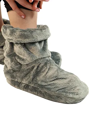 Mars Wellness Heated Microwavable Foot Booties - Microwavable Slippers - Herbal Hot/Cold Deep Penetrating Herbal Aromatherapy Wrap Warmer (Charcoal) - wearing bootie