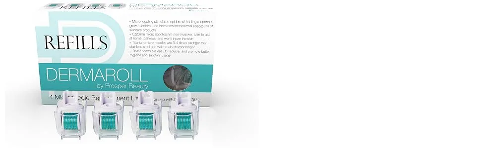Derma Roller Microneedle 6 Piece Kit  DERMAROLL by Prosper Beauty  Face Roller with 4 Replaceable Heads Exfoliation Microdermabrasion Micro Derma Skin Care Tool Dermaplaning Dermapen Microneedling - derma roller