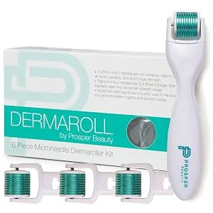 Derma Roller Microneedle 6 Piece Kit  DERMAROLL by Prosper Beauty  Face Roller with 4 Replaceable Heads Exfoliation Microdermabrasion Micro Derma Skin Care Tool Dermaplaning Dermapen Microneedling - derma roller microneedle