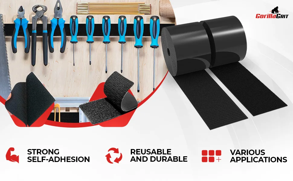 Self-Adhesive Hook and Loop Tape - 15ft x 2 inch Wide - Heavy Duty Sticky Back Tape Fastener Roll - 15ft x 2in - Hook and Loop Tape