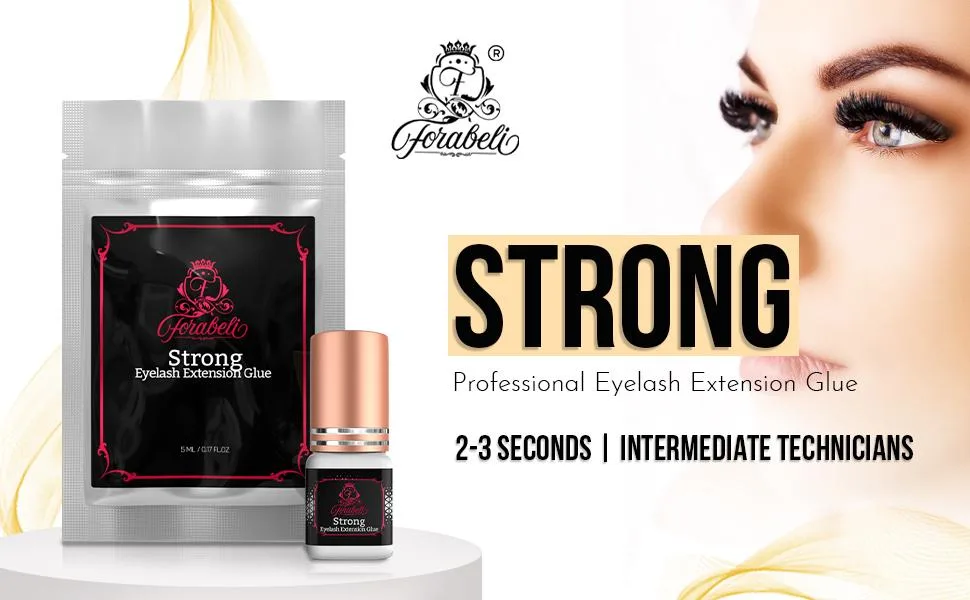 Strong Eyelash Extension Glue - Forabeli 5ml / 2-3 Sec Drying time / 6 Weeks Retention | Black Lash Adhesive for Professionals and Beginners/Semi Permanent Eyelash Extensions Supplies - FORABELI STRONG EYELASH EXTENSION GLUE, FOR INTERMEDIATE LASH TECHNICIANS, 2-3 SECS DRY TIME