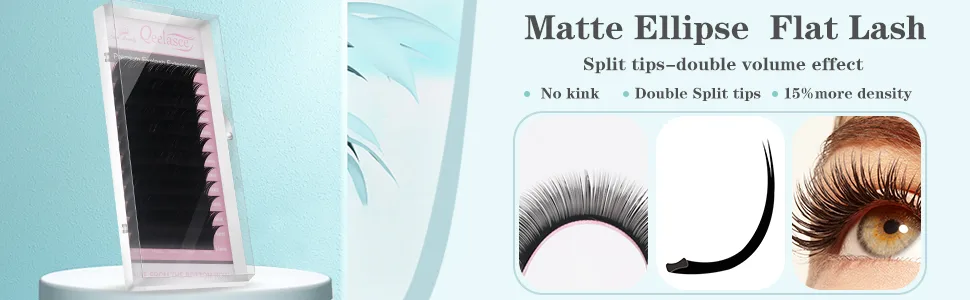 Matte Mink Flat Split Tips Eyelash Extension 0.15 C 13 mm Black Ellipse Faux Mink Super Soft Lashes Salon Used C 13mm - flat lash