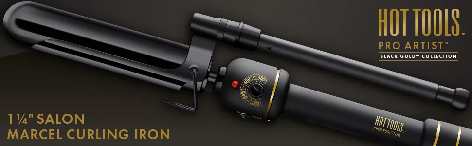 HOT TOOLS Pro Artist Black Gold Marcel Iron | For Extra Smooth Shiny Styles (1-1/4 ) 1-1/4 Inch BARREL - curlingiron; curlingirons; curlingwand; curlingwands; marceliron; marcelirons; blackgold