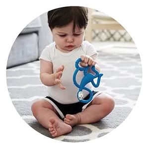Matchstick Monkey | Dancing Monkey Teether | Grey | Teething Toy for Babies | Gently Massages Infants Gums | Varied Textures to Sooth Baby Teething Pains | Dishwasher and Fridge Suitable - baby with teether