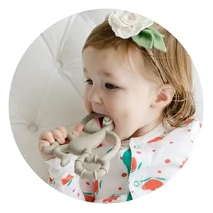 Matchstick Monkey | Dancing Monkey Teether | Grey | Teething Toy for Babies | Gently Massages Infants Gums | Varied Textures to Sooth Baby Teething Pains | Dishwasher and Fridge Suitable - baby with teether