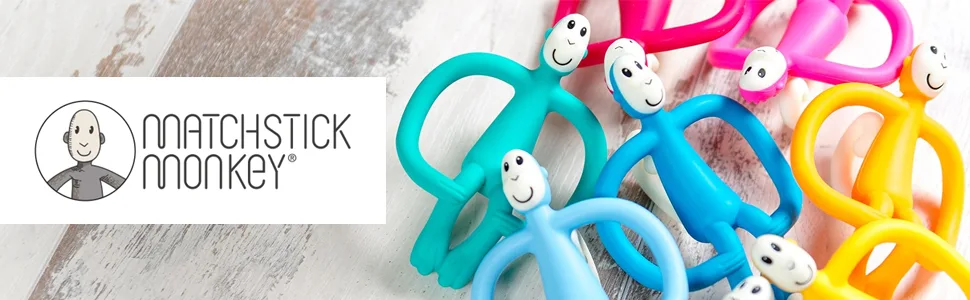 Matchstick Monkey | Dancing Monkey Teether | Grey | Teething Toy for Babies | Gently Massages Infants Gums | Varied Textures to Sooth Baby Teething Pains | Dishwasher and Fridge Suitable - matchstick monkey header