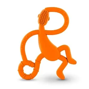 Matchstick Monkey | Dancing Monkey Teether | Light Blue | Teething Toy for Babies | Gently Massages Infants Gums | Varied Textures to Sooth Baby Teething Pains | Dishwasher and Fridge Suitable - orange dancing monkey back