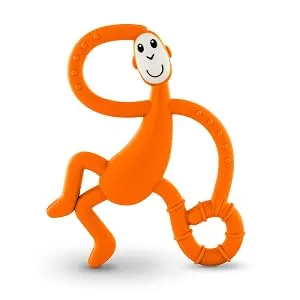 Matchstick Monkey | Dancing Monkey Teether | Light Blue | Teething Toy for Babies | Gently Massages Infants Gums | Varied Textures to Sooth Baby Teething Pains | Dishwasher and Fridge Suitable - orange dancing monkey front