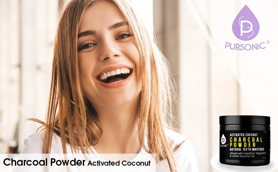 Pursonic Teeth Whitening Charcoal Powder Natural  Infused With Grapefruit Peppermint & Lemon Essential Oils  2oz - cptw2