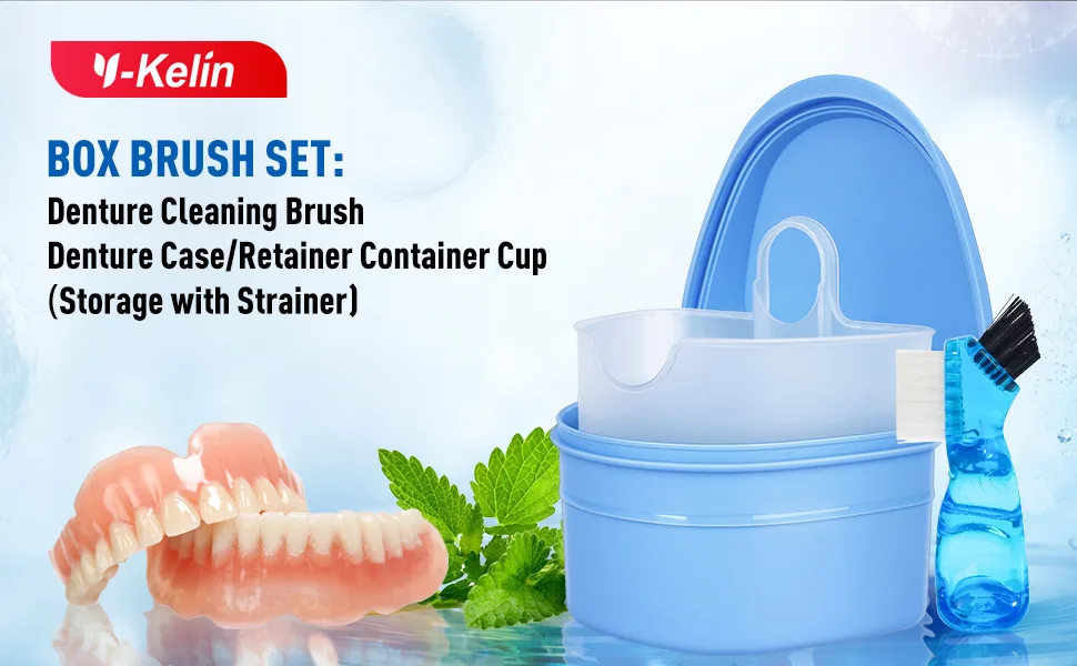 Y-Kelin Denture Bath Box And Denture Brush Denture&Retainer Set Cleaner (pink) - denture box