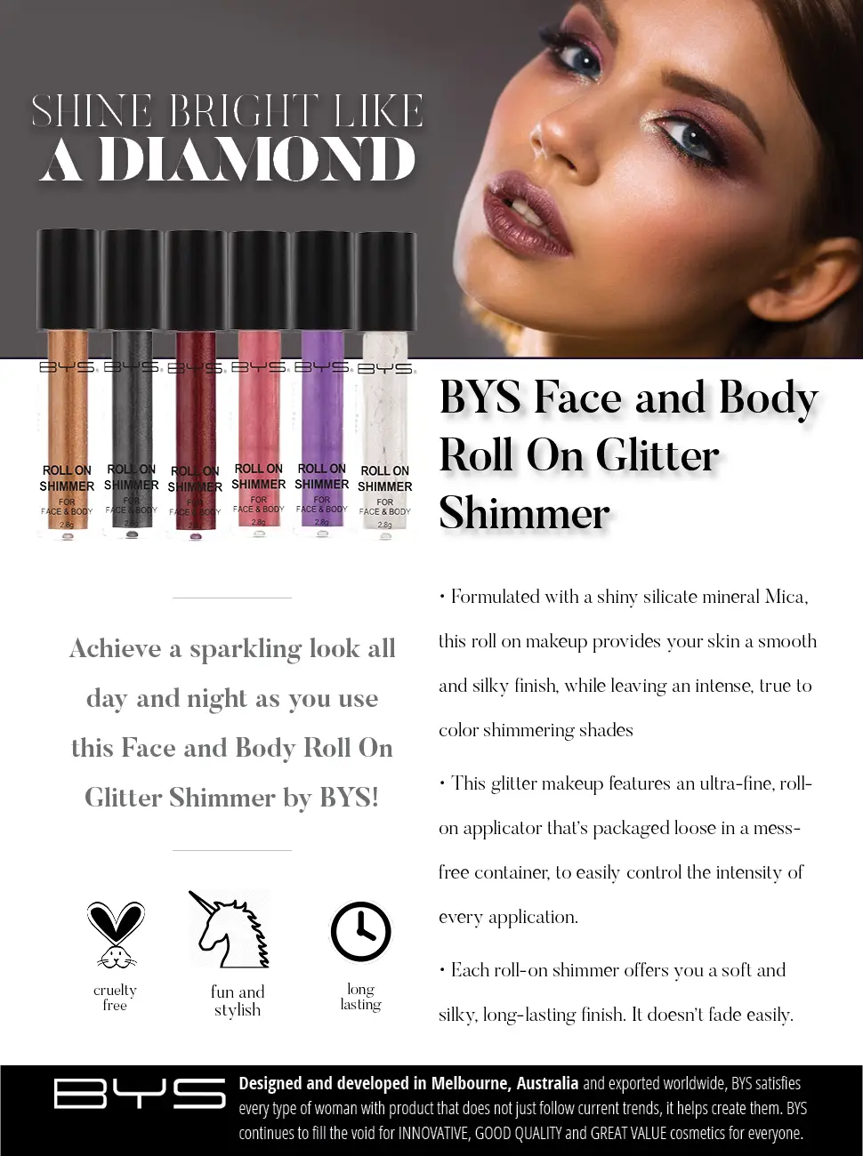 BYS Face and Body Roll On Glitter Shimmer Bronze - product information 1