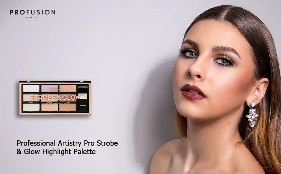 Profusion Cosmetics Professional Artistry Pro Strobe and Glow Highlight Palette Face Cheek Diamond Shimmer Glitter Highlighter Makeup Palette Powder iluminadores - product information 1