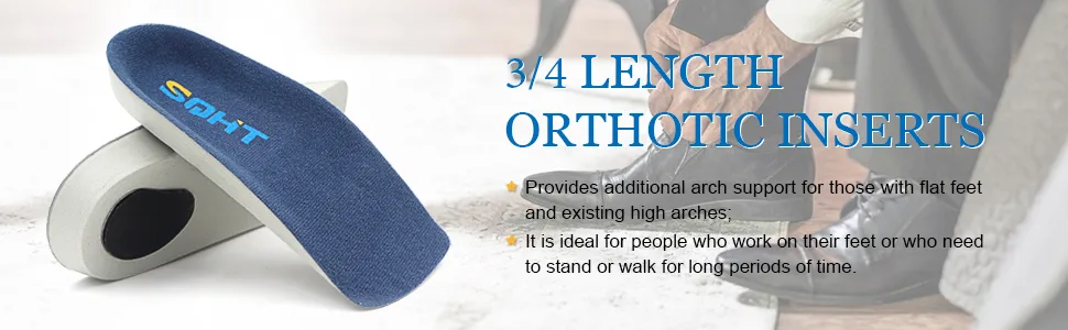 SQHT 3/4 Orthotics Shoe Insoles - Arch Support Insert Correct Over-Pronation  Fallen Arches  Flat Feet Metatarsal Support (L - W11-12.5 | M9.5-11) - 3/4 Orthotics Shoe Insoles