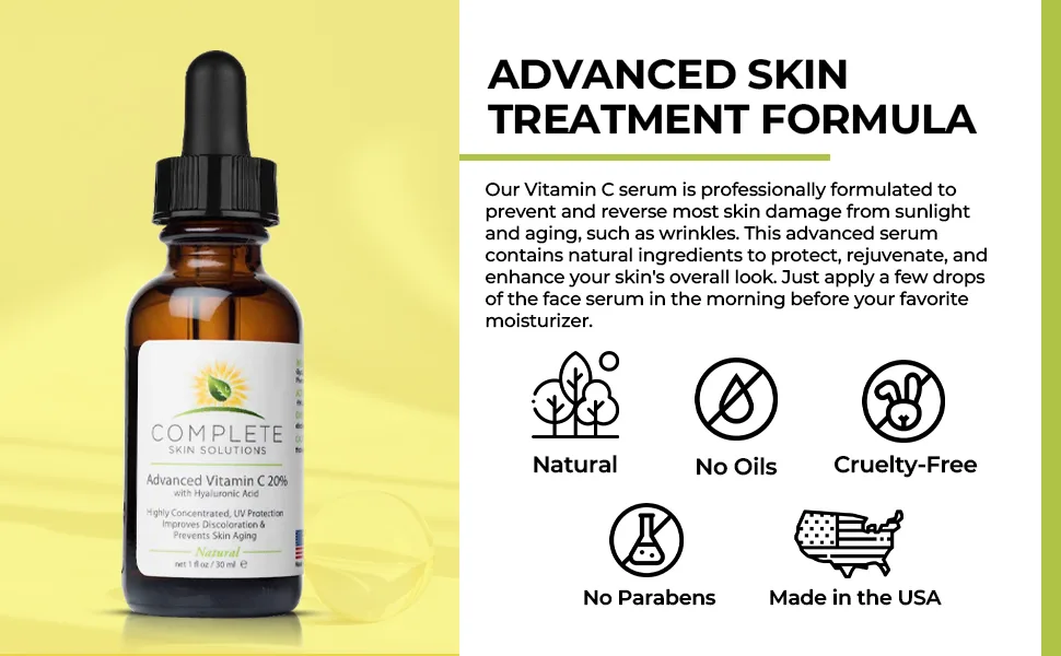 Advanced Vitamin C 20% Serum With Ferulic  Hyaluronic Acid 1 oz - Advanced Vitamin C Serum 20%