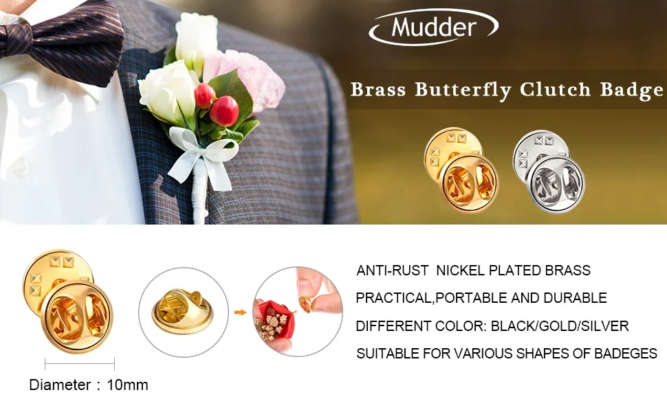 Brass Butterfly Clutch Badge Insignia Clutches Pin Backs Replacement (Gold  Silver  50 Pieces) - product information 1