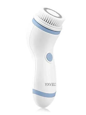 Waterproof Facial Cleansing Spin Brush Set with 4 Exfoliating Brush Heads - Complete Face Spa System by CLSEVXY - Face Scrubber for Gentle Exfoliation and Deep Scrubbing Blue - face scrubber
