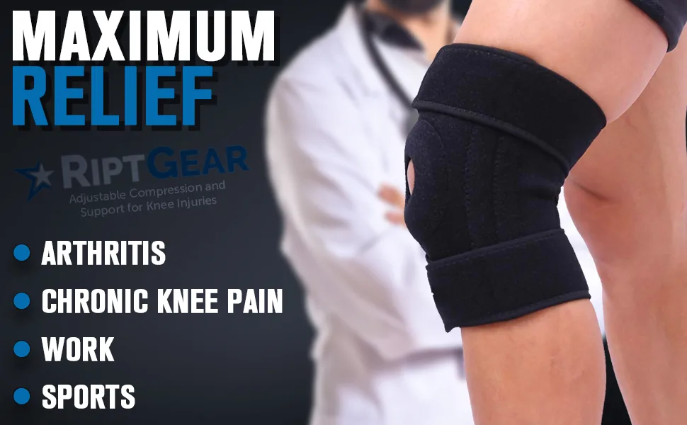 RiptGear Open Patella Knee Brace with Adjustable Side Straps - Designed to Reduce Pressure on Knee Cap Medium Left - flaky runners selves supports rigid left cap con llantas injury neoprene supportive jnee fit xl