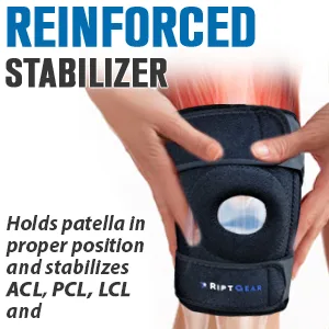 RiptGear Open Patella Knee Brace with Adjustable Side Straps - Designed to Reduce Pressure on Knee Cap Medium Left - posture running side stabilizers working out tears skiing leg orthopedic hyperextension athletic