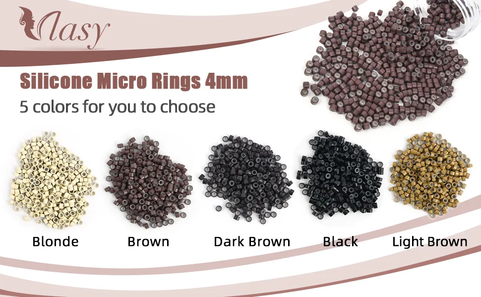 Vlasy 500Pcs 4mm Silicone Lined Micro Ring Beads for Hair Extensions 5Colors Apply (Black) Micro 4mm 500Pcs Black - micro rings