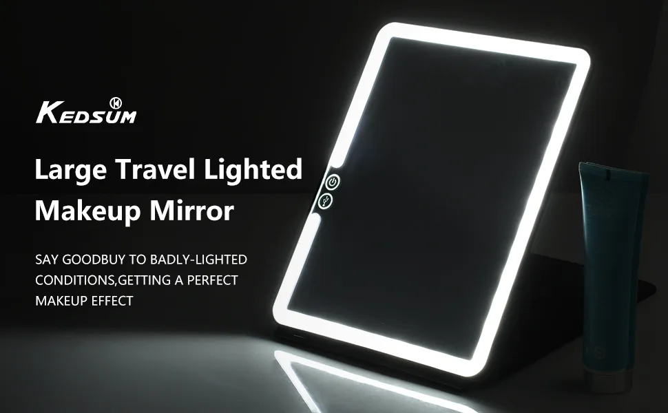 KEDSUM Rechargeable Lighted Makeup Mirror with Cover  LED Travel Mirror with Lights  Compact Vanity Mirror with Touch Screen Dimming  with a magnification pocket Spot mirror Regular Mirror-black - product information 19