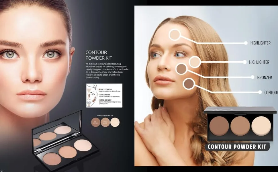 Golden Rose GR Contour Powder Kit - Defining  Bronzing and Highlighting - Lightweight  Silky-Smooth - powder kit