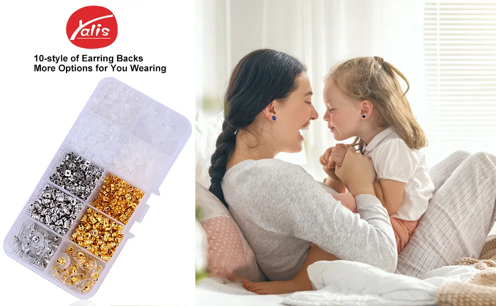 Earring Backs 10 Styles Earring Accessories Safety Bullet Earring Clutch Hypoallergenic 1040 Pieces (10 Styles) - YALIS 10 style earring backs