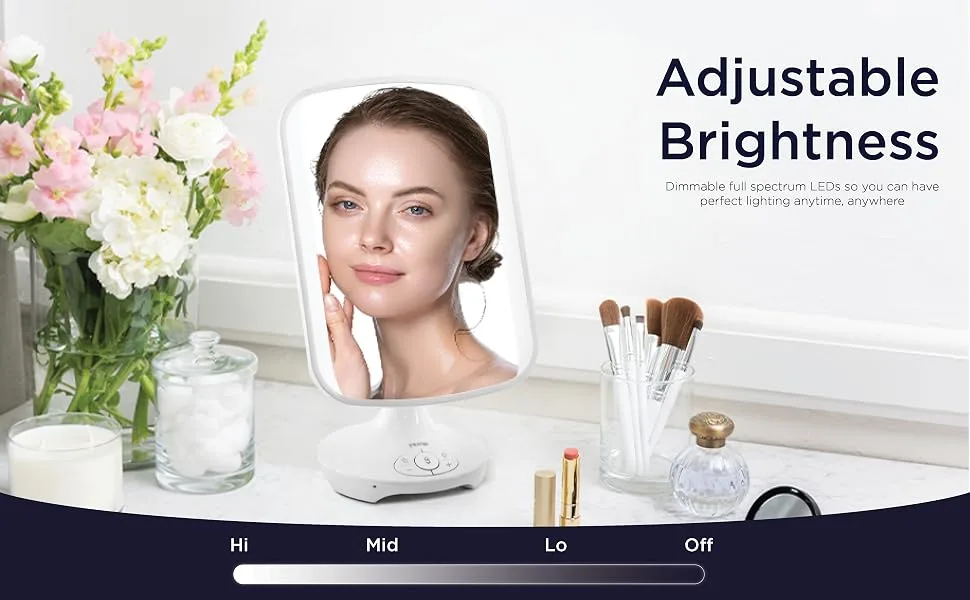 iHome 7 x 9 Reflect ll iCVBT3 Adjustable Vanity Mirror  Makeup Mirror with Bluetooth Audio  Hands-Free Speakerphone  LED Lighting  Siri & Google Support USB Charging  Flat Panel LED Lighting (White) - iHome