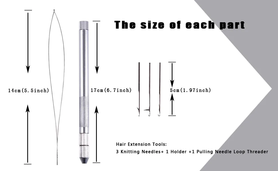 Hair Extension Tools 3 Knitting Hook Needles+ 1 Holder +1 Pulling Needle Loop Threader Aluminum Ventilating Holder and Needles Kit Silver Hair Extension Tools - Hair Extension Tools:3 Knitting Needles+ 1 Holder +1 Pulling Needle Loop Threader