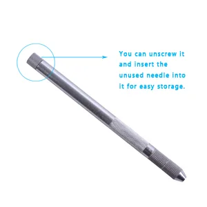Hair Extension Tools 3 Knitting Hook Needles+ 1 Holder +1 Pulling Needle Loop Threader Aluminum Ventilating Holder and Needles Kit Silver Hair Extension Tools - metal micro ring pulling needle with 3 sized needle hooking + loop + holder